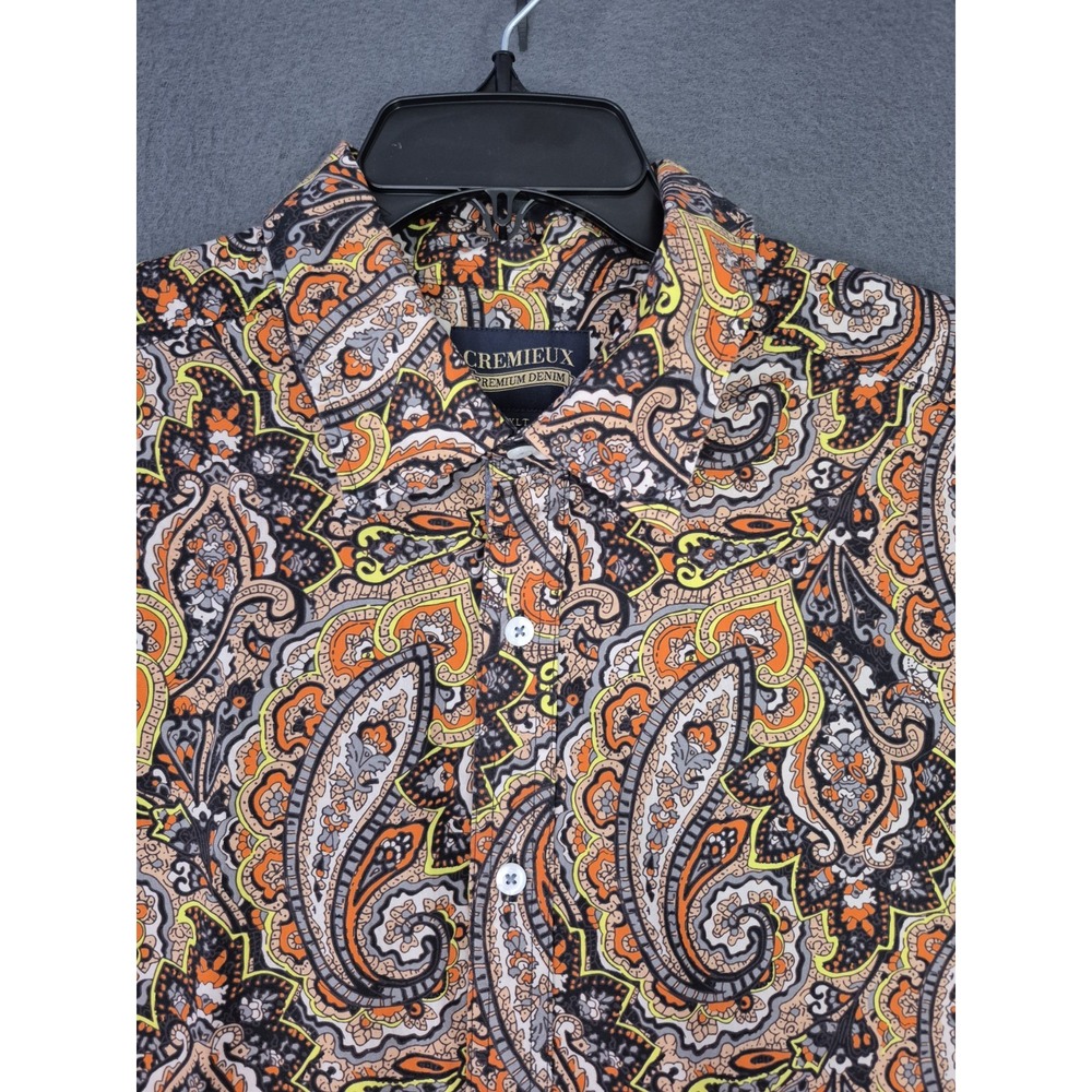 Cremieux Shirt Mens XLT Brown Orange Paisley Short Sleeve Button Up Stretch NWT